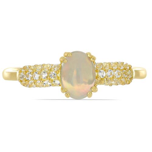 BUY 14K GOLD  ETHIOPIAN OPAL GEMSTONE CLASSIC RING WITH WHITE DIAMOND